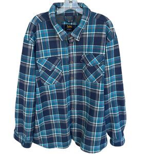 Lee‎ Flannel Shirt Mens XXL 2X Plaid Button Up Shacket Regular Fit Outdoor Thick